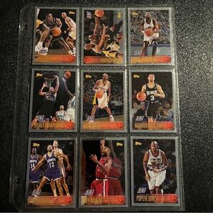 VINTAGE NBA Basketball Sheet of 9 Cards Hardaway Manning Jalen Rose Divac‎
